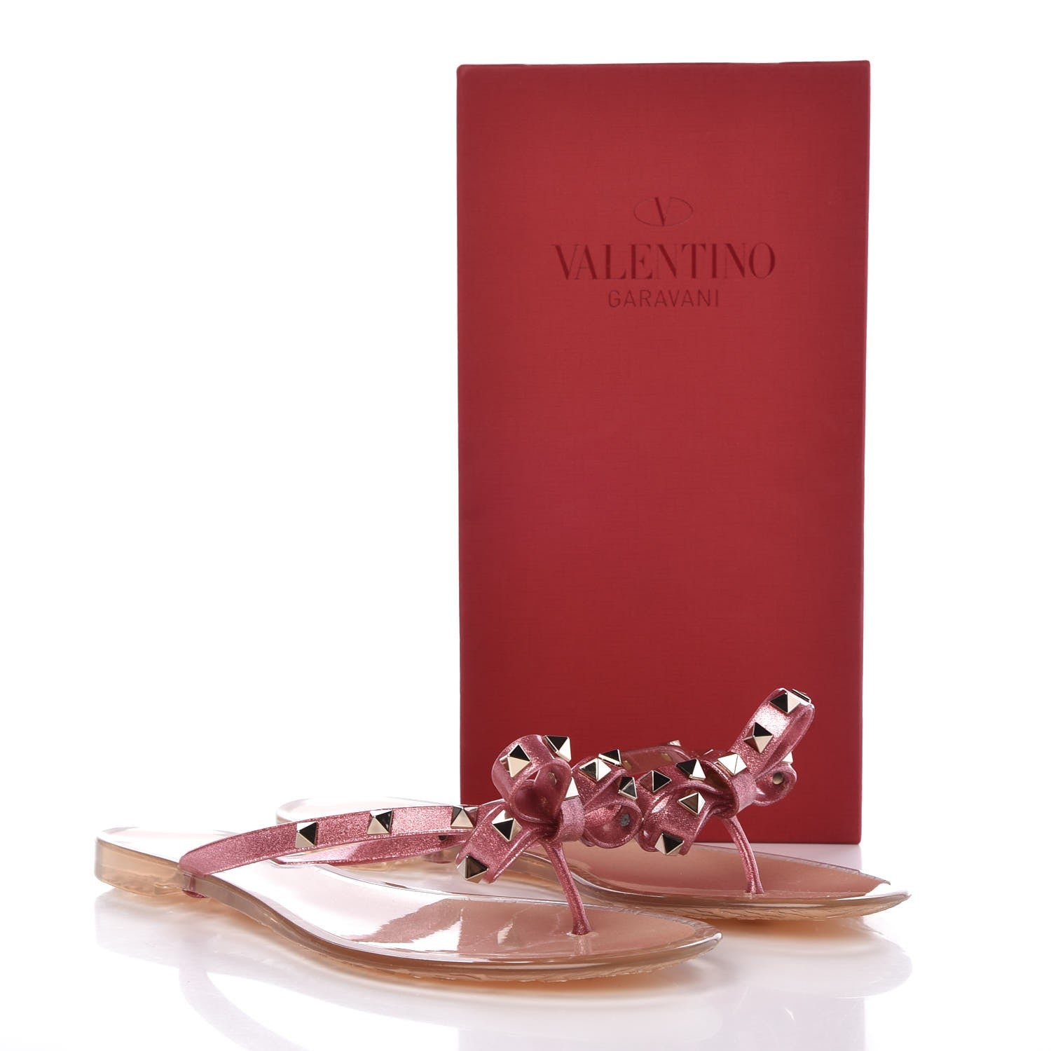 Valentino Garavani PVC Jelly Glitter Rockstud Bow Thong Sandals 41 Pink 8 of 8