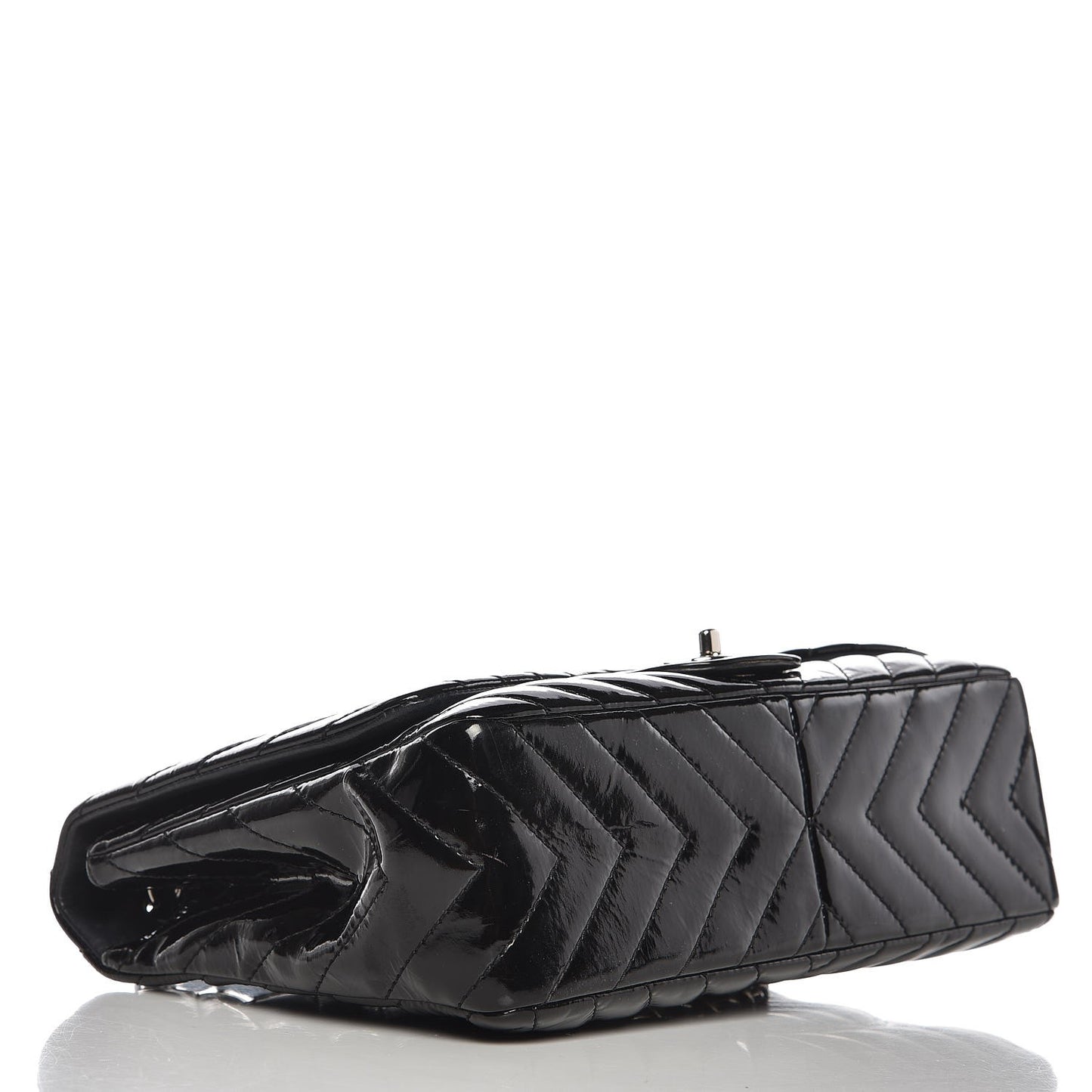 Patent Chevron Quilted Jumbo Single Flap Black