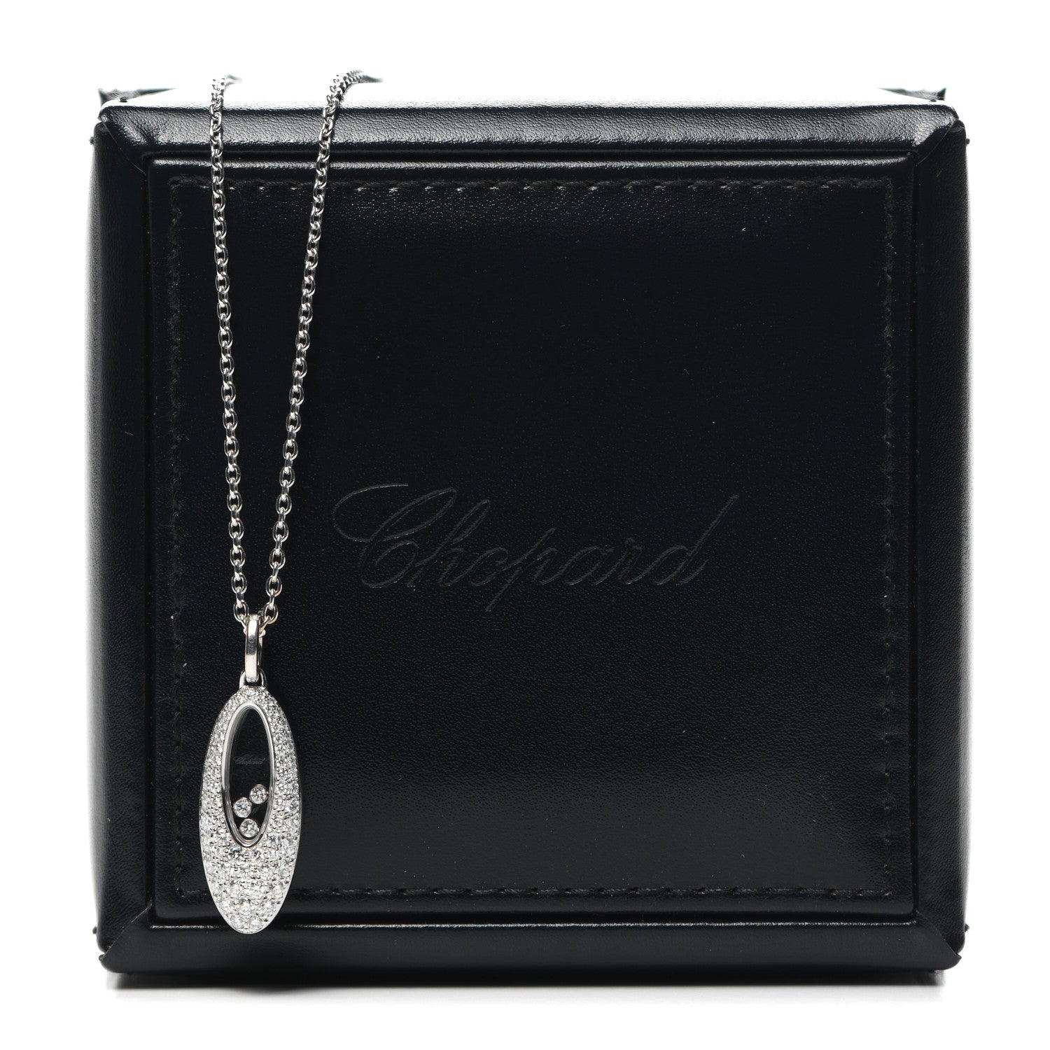 Chopard 18K White Gold Happy Diamonds 3 Floating Diamonds Oval Pendant Necklace 7 of 7