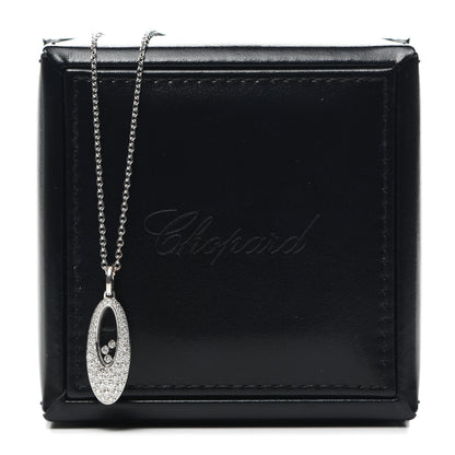 Chopard 18K White Gold Happy Diamonds 3 Floating Diamonds Oval Pendant Necklace 7 of 7