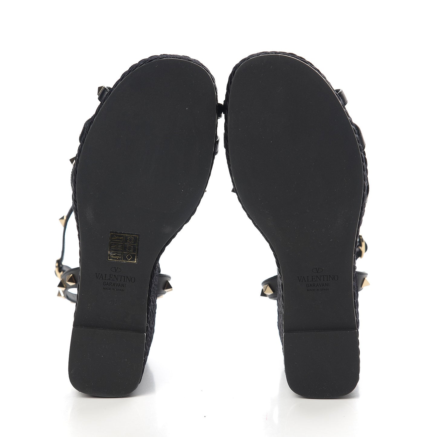 Calfskin Rockstud Ankle Strap Torchon Espadrille 25/95mm Wedge Sandals 40 Black