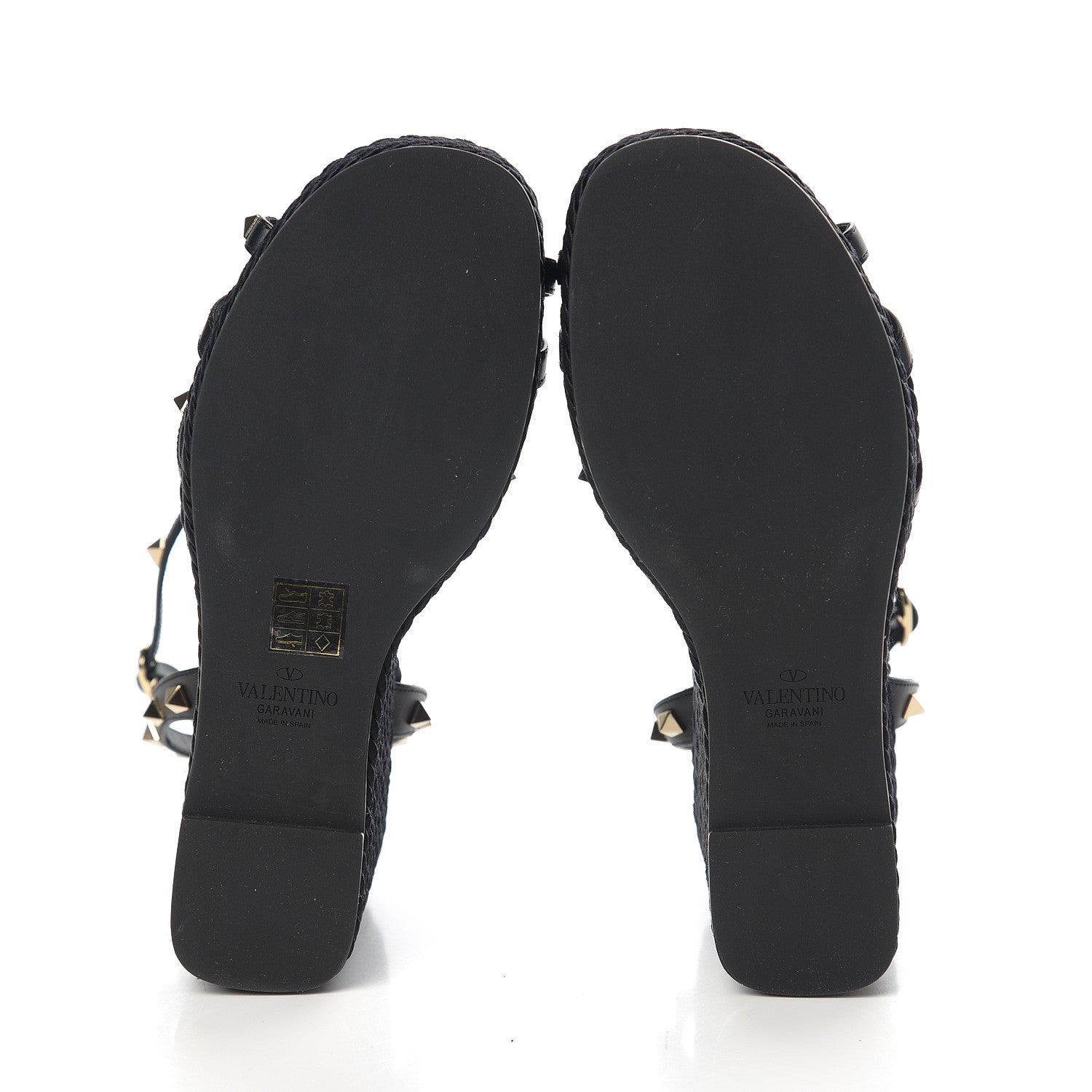 Valentino Garavani Calfskin Rockstud Ankle Strap Torchon Espadrille 25/95mm Wedge Sandals 40 Black 5 of 9