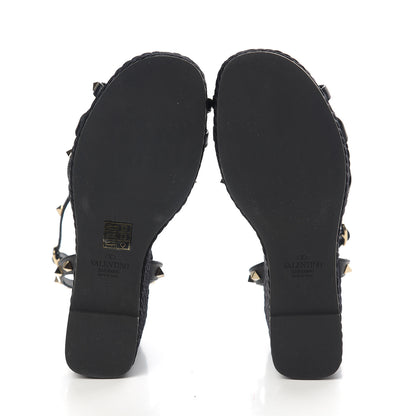 Valentino Garavani Calfskin Rockstud Ankle Strap Torchon Espadrille 25/95mm Wedge Sandals 40 Black 5 of 9