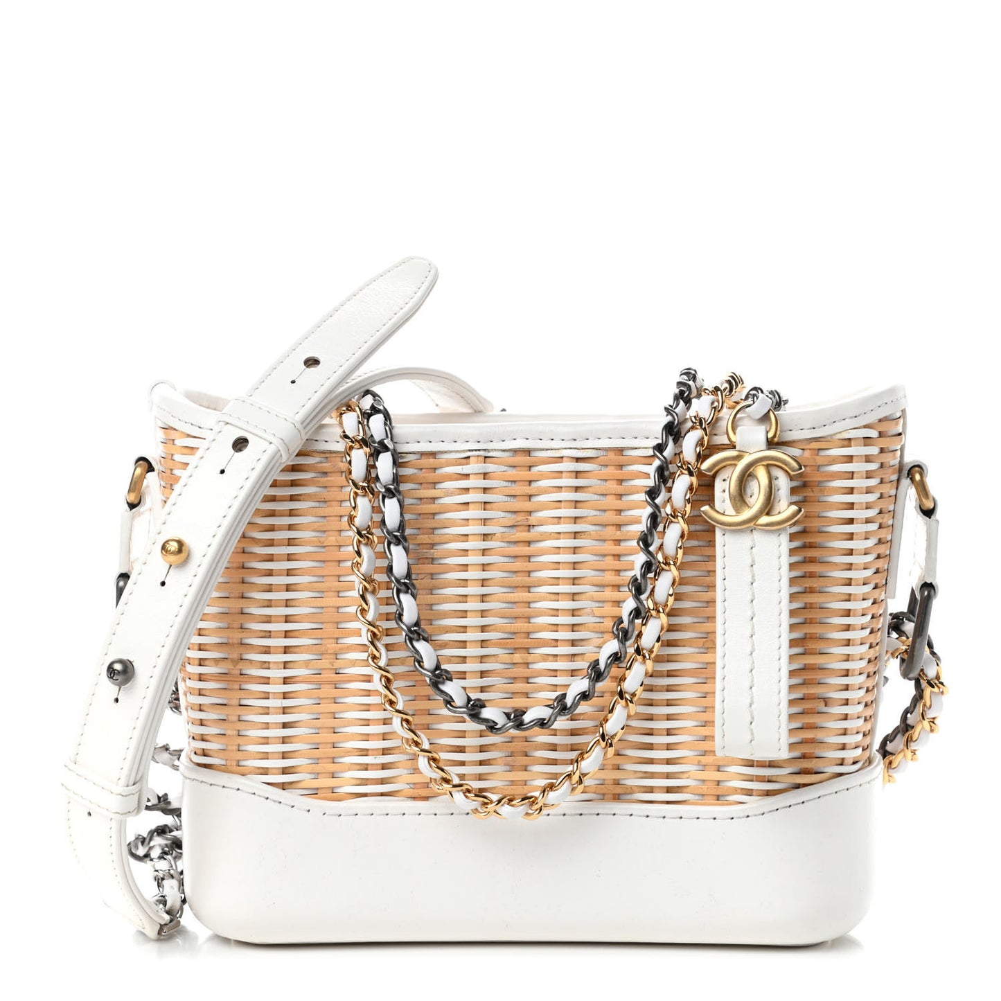 Rattan Calfskin Small Gabrielle Hobo Beige Ivory
