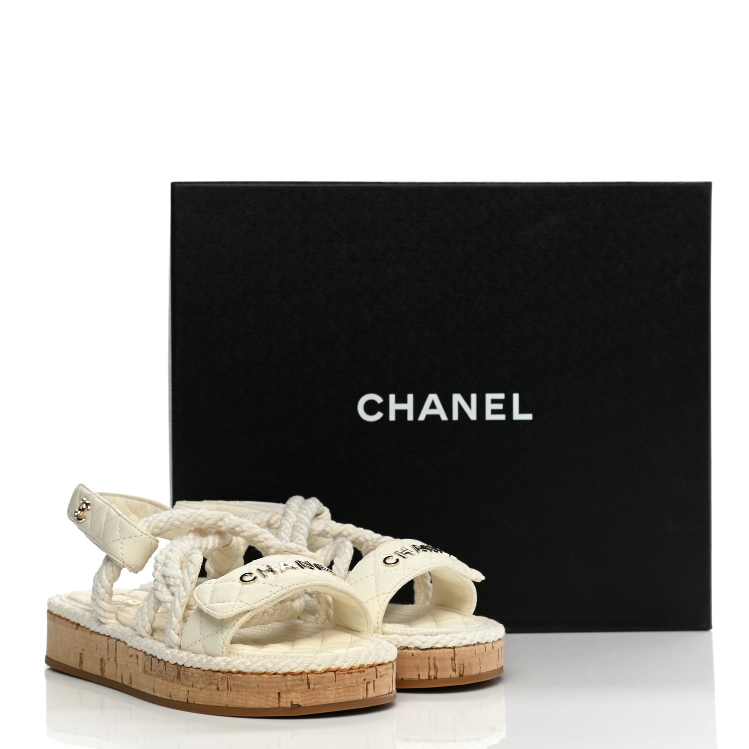 Chanel Cord Lambskin Quilted Logo Sandals 35 White 11 of 11