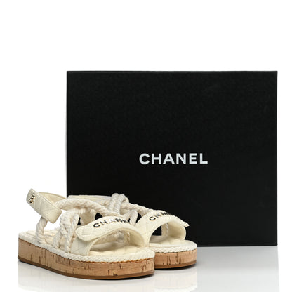 Chanel Cord Lambskin Quilted Logo Sandals 35 White 11 of 11