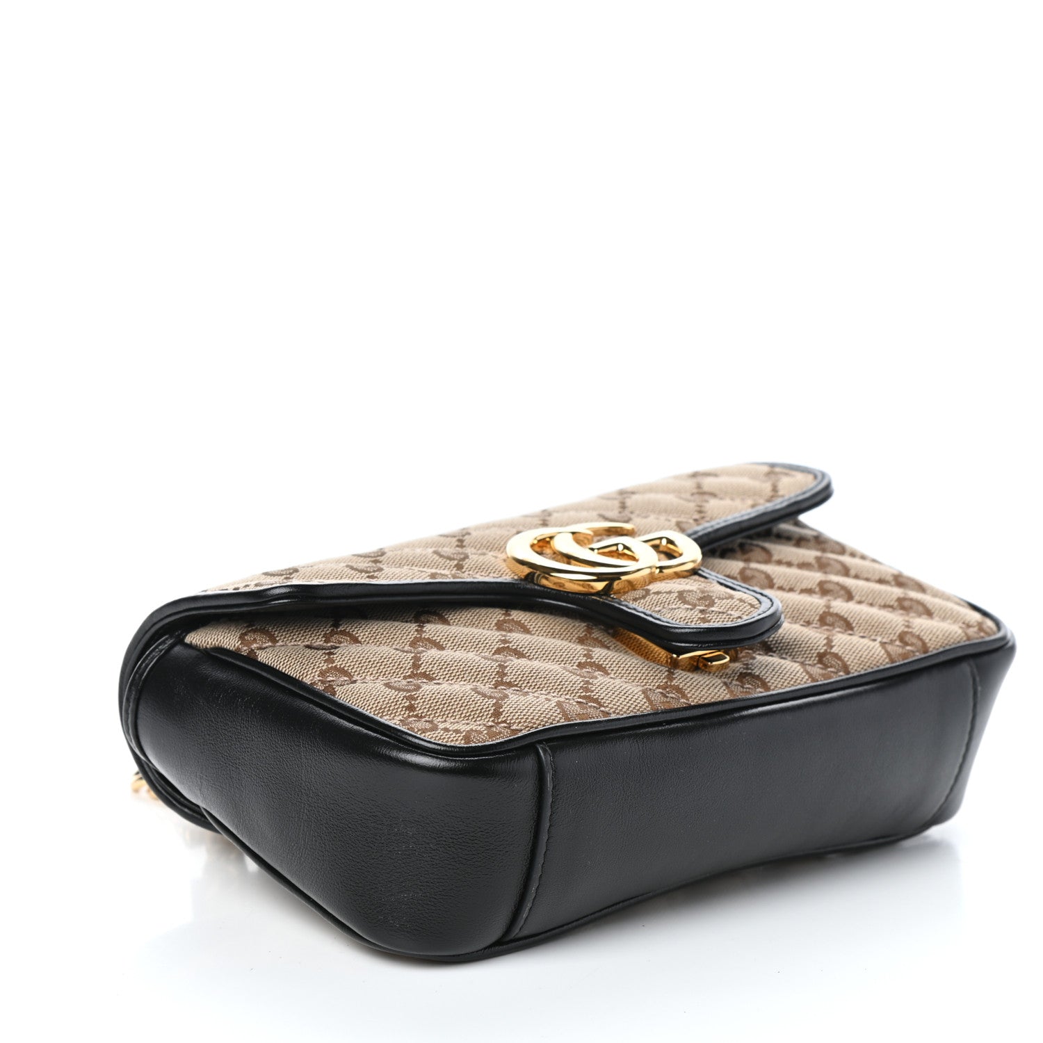 Gucci Monogram Matelasse Diagonal Mini GG Marmont Shoulder Bag Beige Black 4 of 10