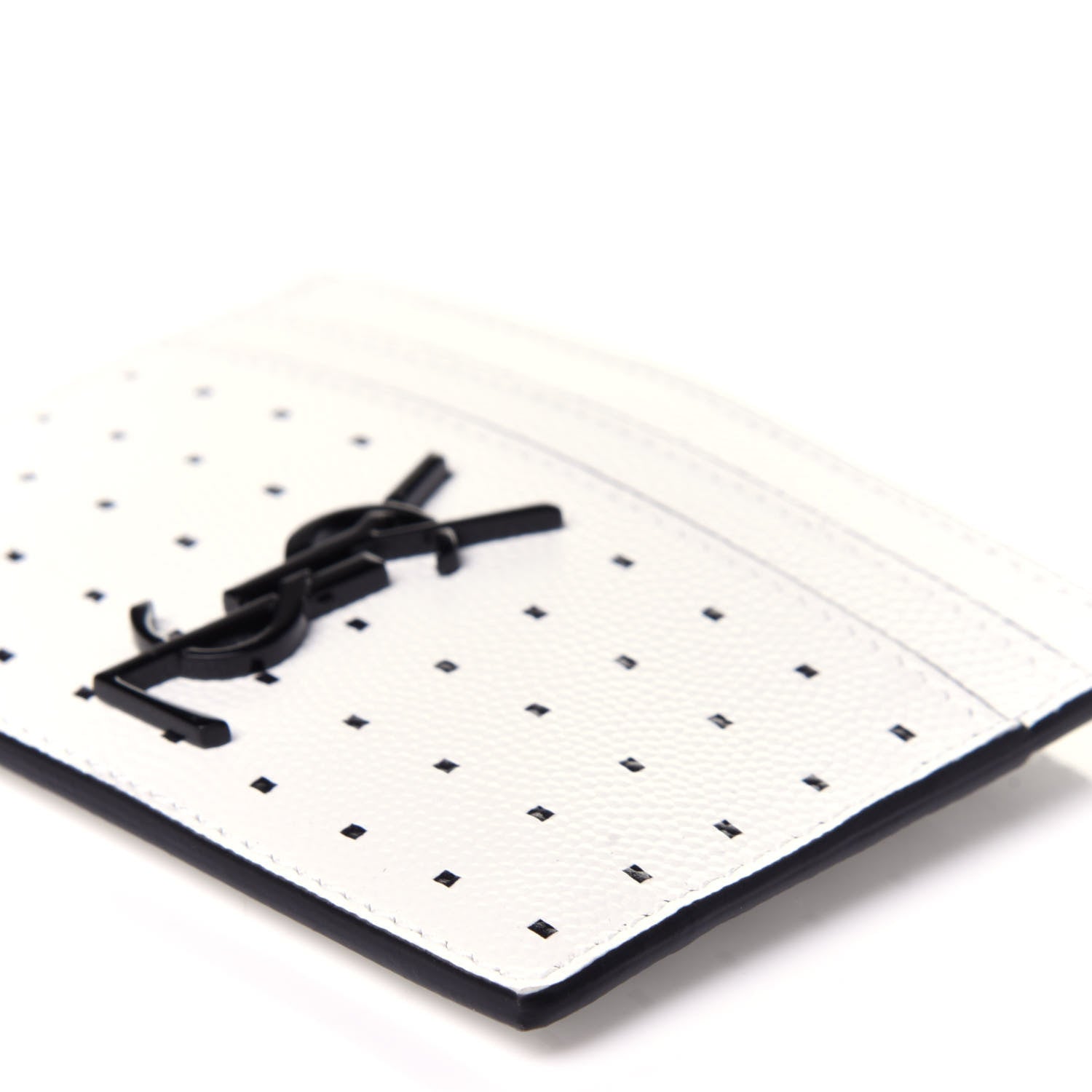 Saint Laurent Grain De Poudre Geo Print Monogram Credit Card Case White 8 of 9