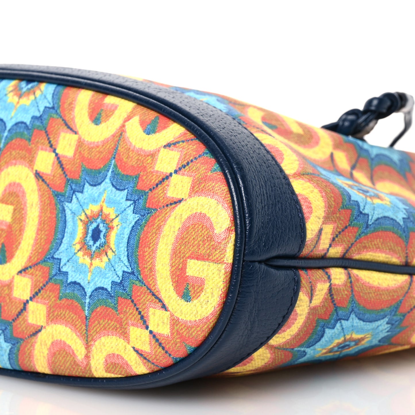 GG Supreme Kaleidoscope Calfskin Script Logo Gucci 100 Bucket Drawstring Bag Blue Orange Multicolor Blue Agata