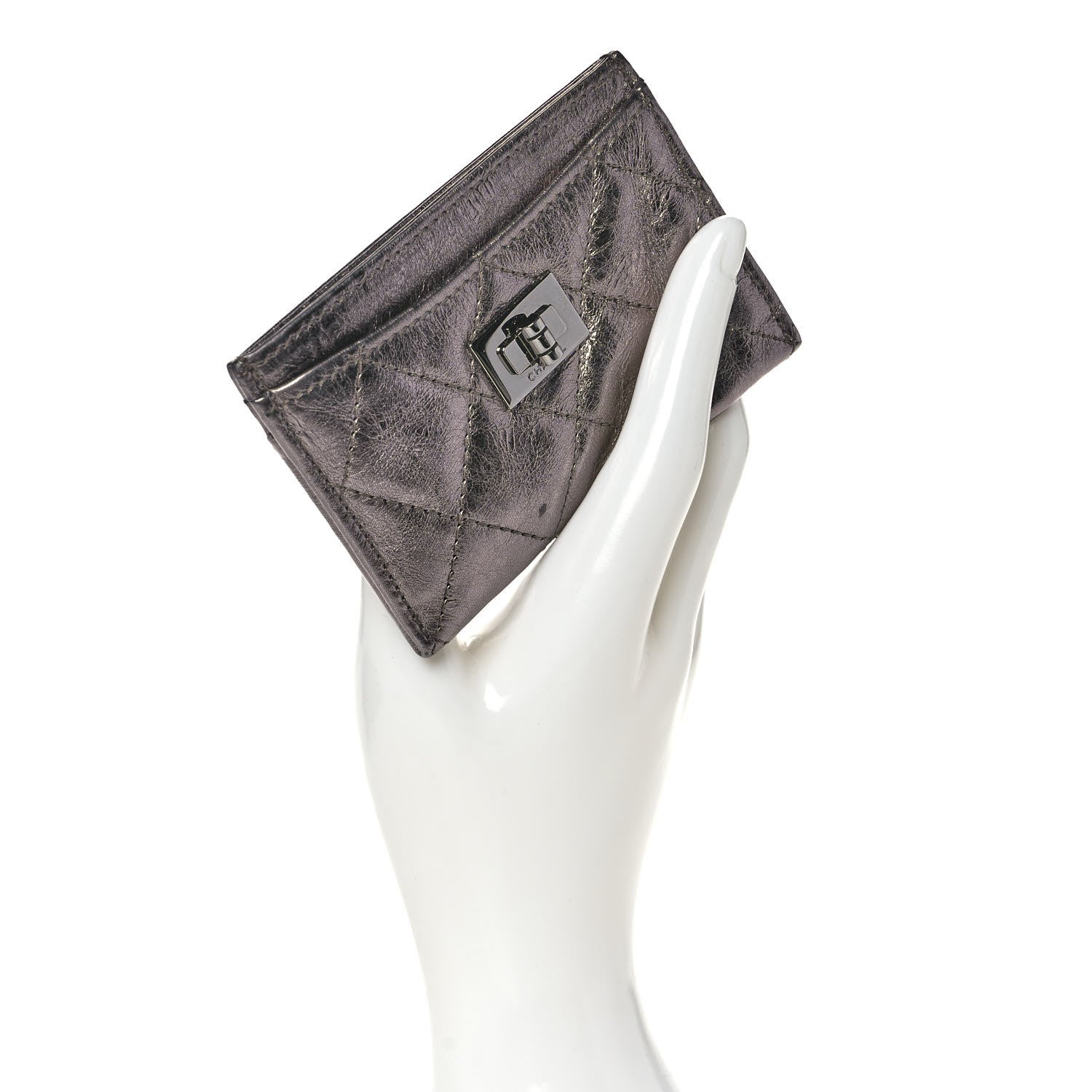 Chanel Metallic Aged Calfskin Quilted Reissue Card Holder Silver 2 of 10