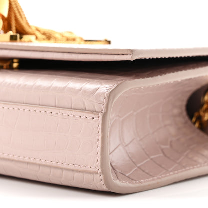 Saint Laurent Calfskin Crocodile Embossed Small Classic Monogram Kate Tassel Satchel Light Pink 8 of 8