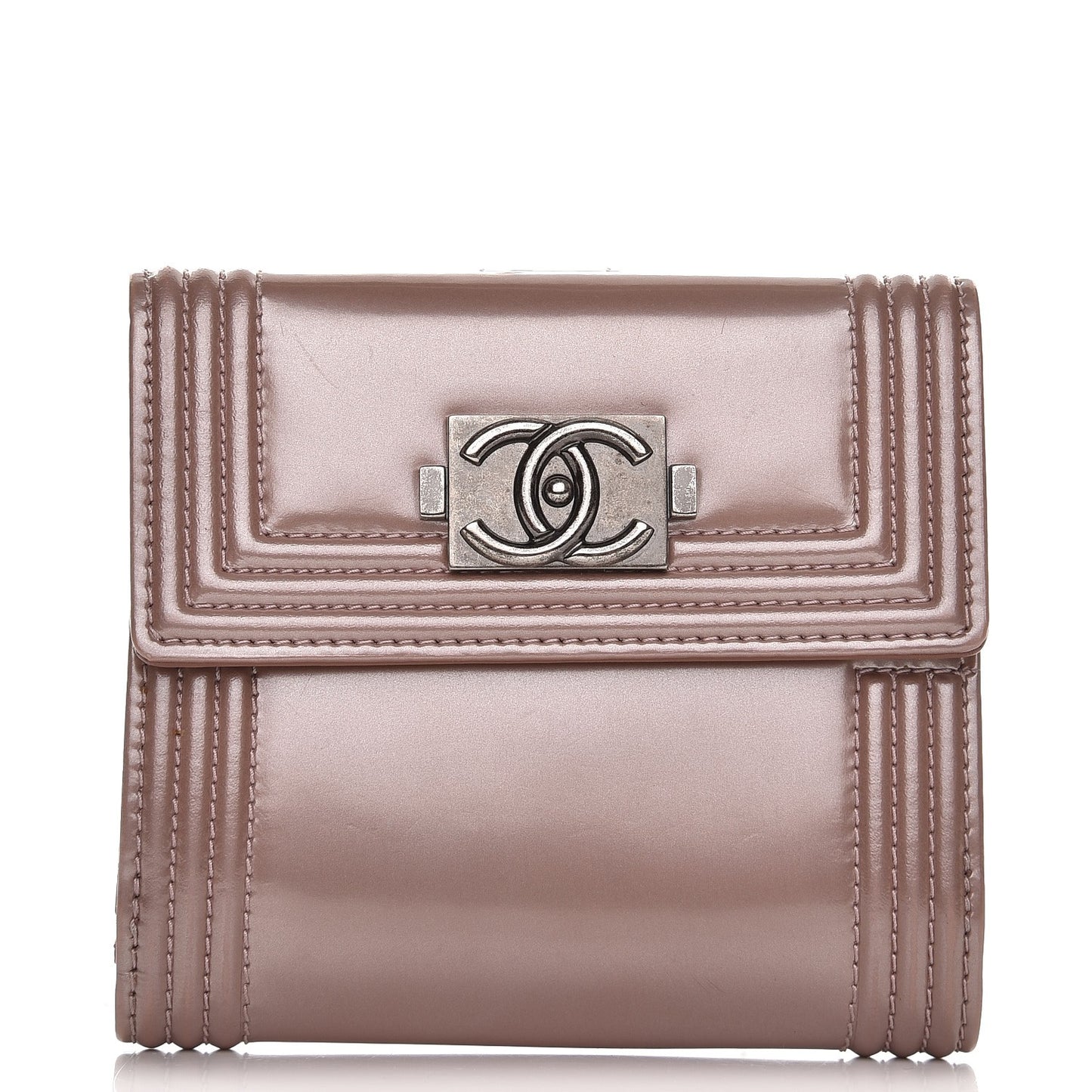 Metallic Glazed Calfskin Compact Boy Wallet Pink