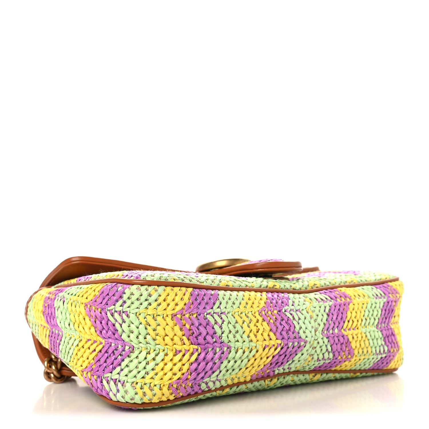 Gucci Calfskin Raffia Woven Small GG Marmont Shoulder Bag Multicolor 4 of 10