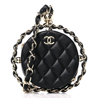 Chanel Lambskin Quilted Chain Round Clutch Black 4 of 10