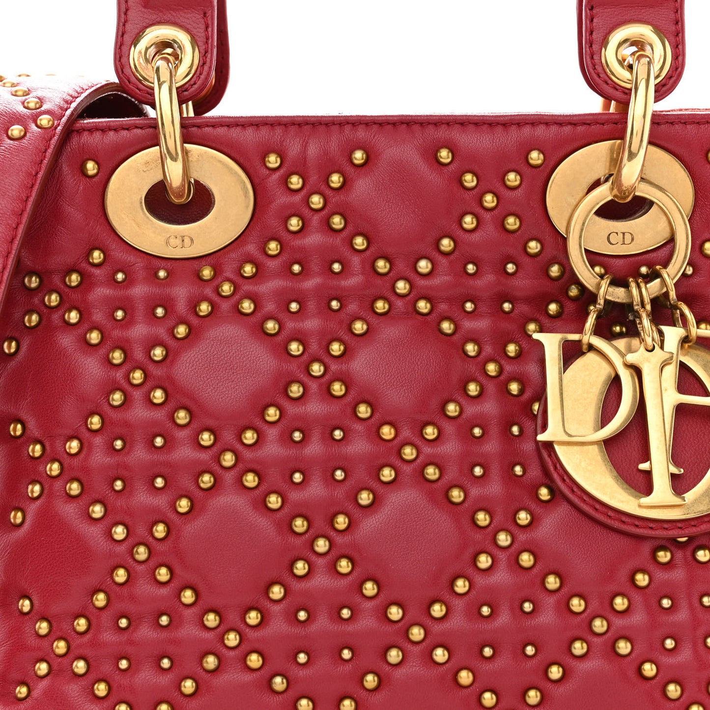 Lambskin Cannage Studded Small Supple Lady Dior Red