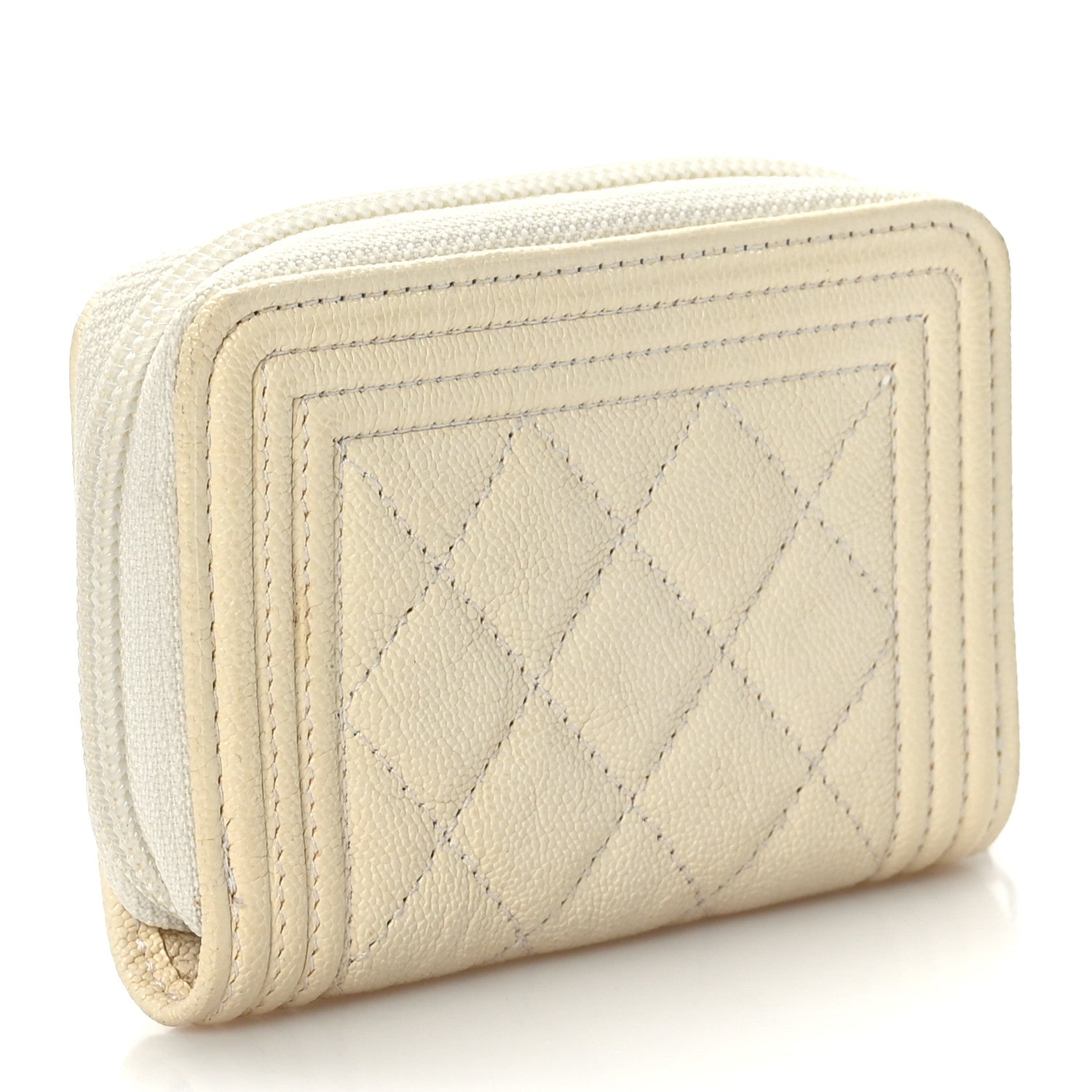 Chanel Caviar Quilted Boy Zip Around Coin Purse Wallet Ivory 3 of 8