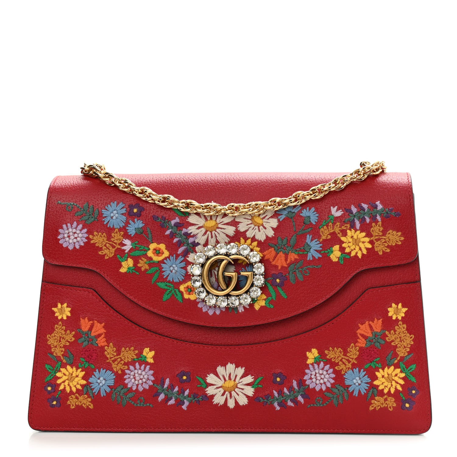 Gucci Calfskin Embroidered Medium Shoulder Bag Hibiscus Red 1 of 9