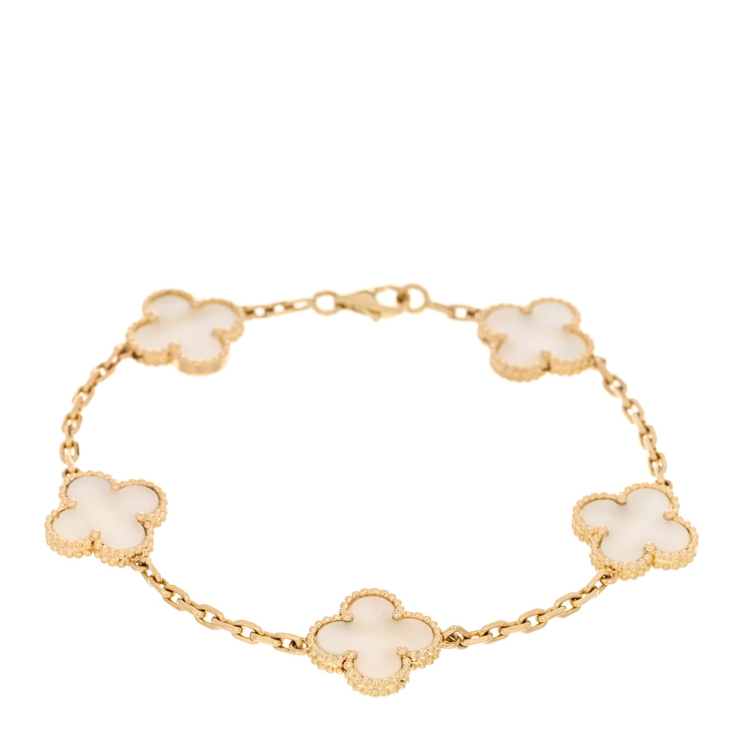 18K Yellow Gold Mother of Pearl 5 Motifs Vintage Alhambra Bracelet