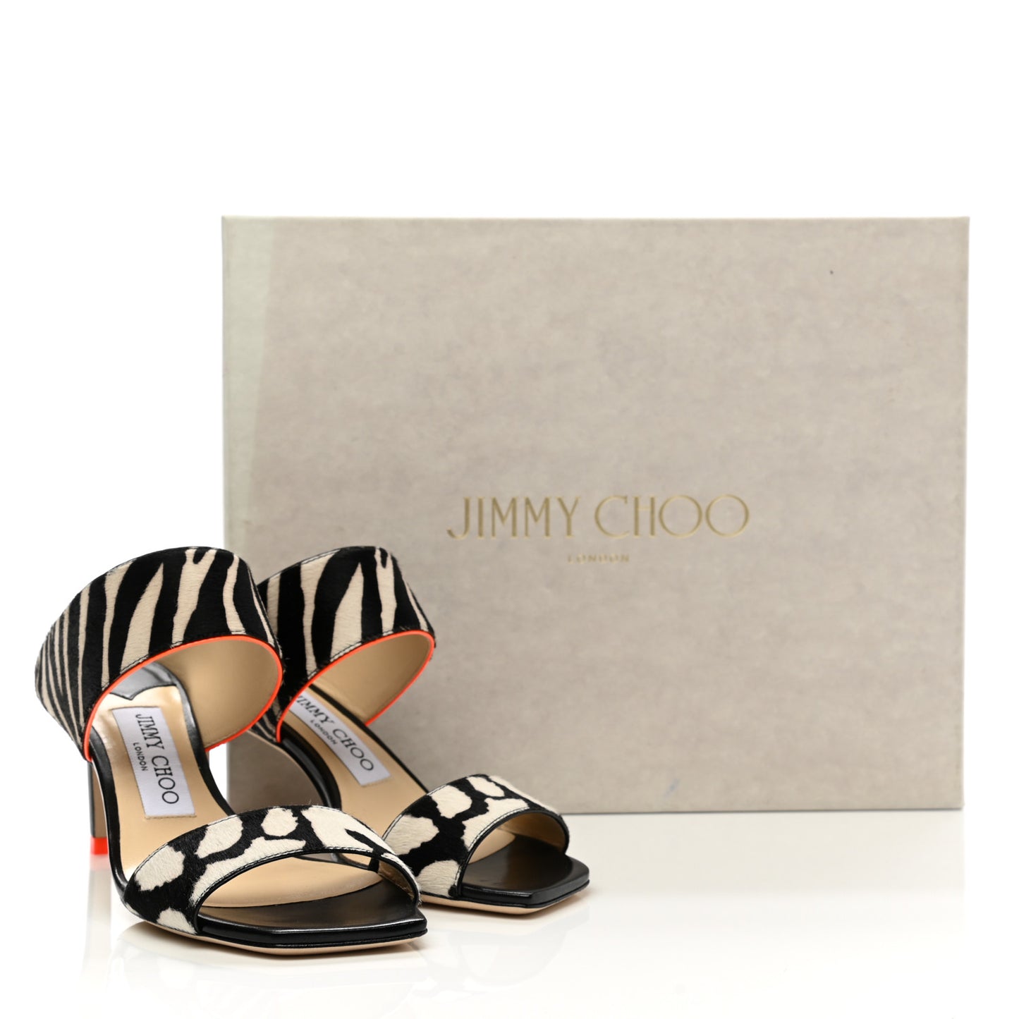 Pony Hair Animal Print Hira 65 Sandals 35 Black White Neon Orange