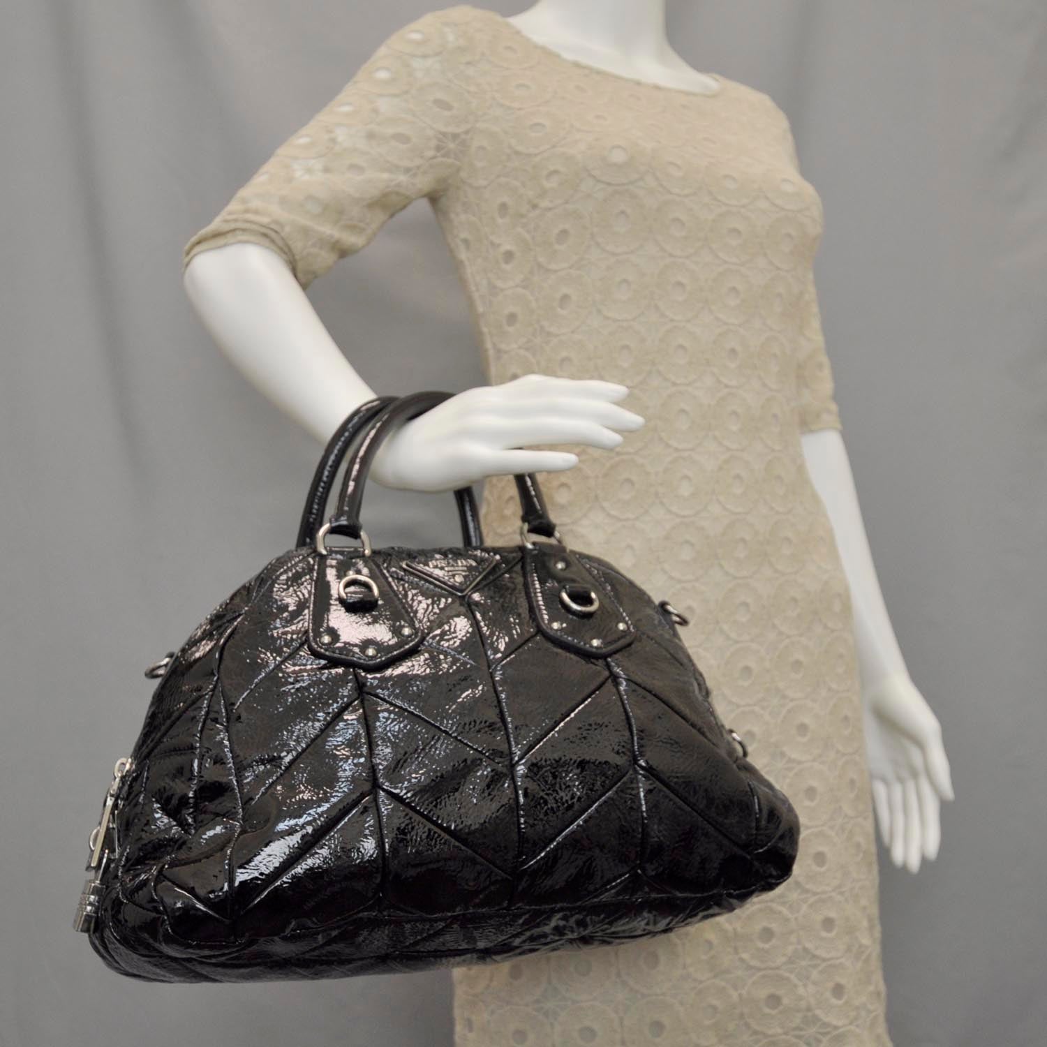 Prada Vernice Chevron Dome Satchel Black 2 of 10
