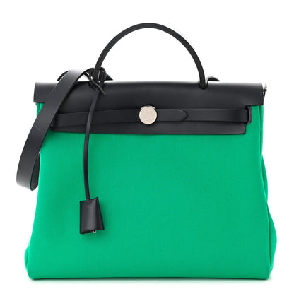 Hermes Vache Hunter Toile Herbag Zip Retourne 31 PM Cactus Bleu Indigo 1 of 12