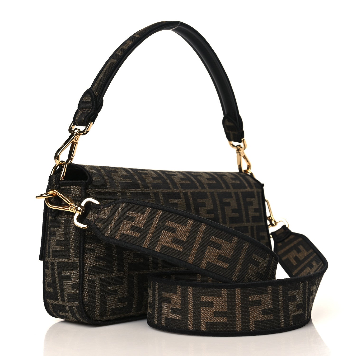 Fendi Fabric Jacquard FF 1974 Medium Baguette Tobacco Moro Black 3 of 10