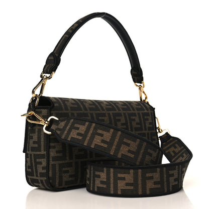 Fendi Fabric Jacquard FF 1974 Medium Baguette Tobacco Moro Black 3 of 10