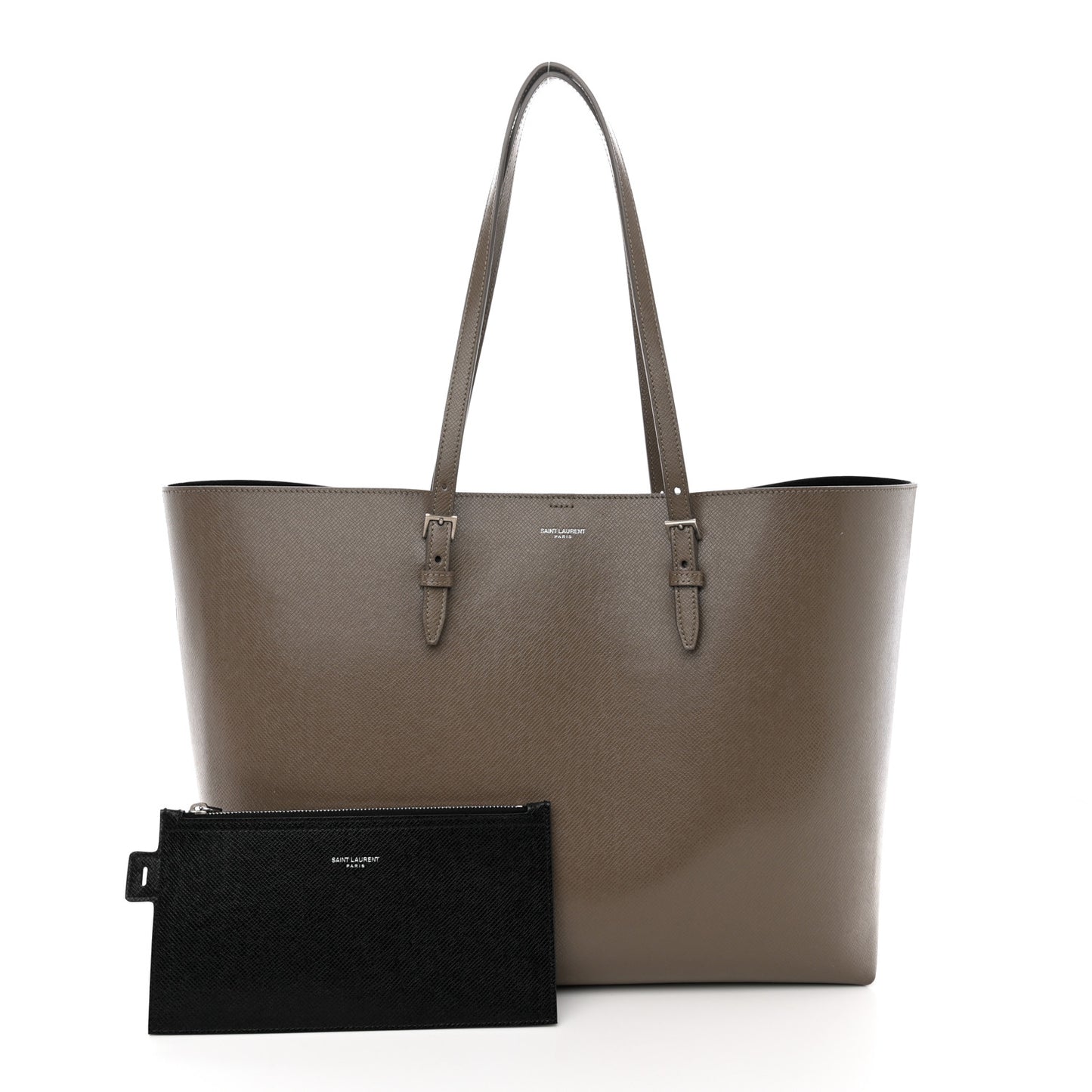 Grained Calfskin Large Shopping Tote Warm Taupe Black