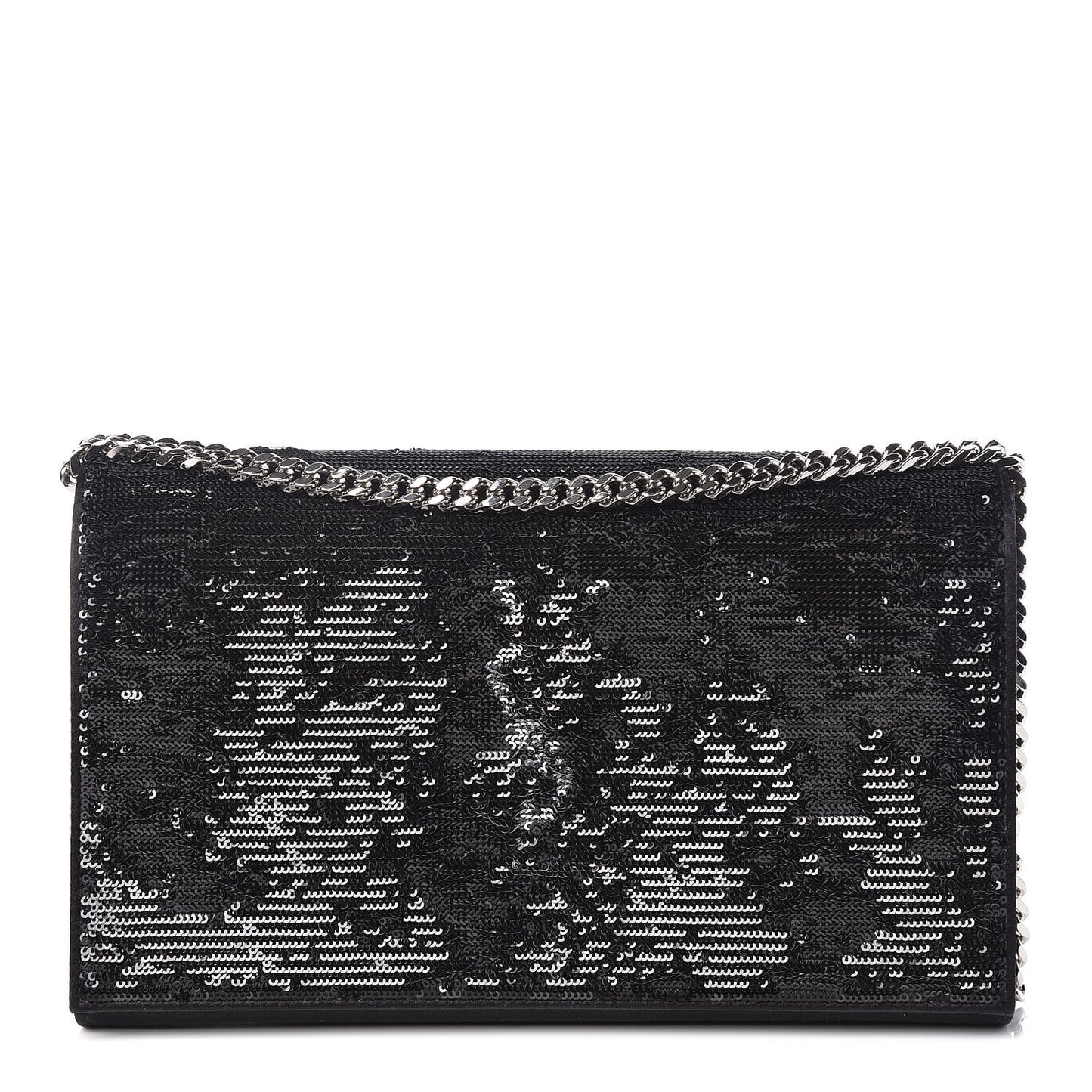 Sequin Flip Monogram Chain Wallet Black