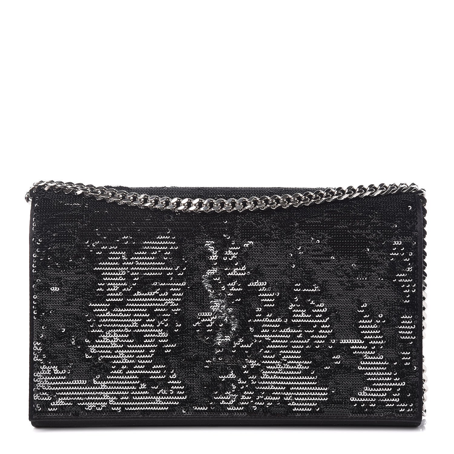 Saint Laurent Sequin Flip Monogram Chain Wallet Black 1 of 11