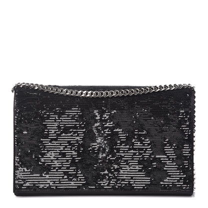 Saint Laurent Sequin Flip Monogram Chain Wallet Black 1 of 11