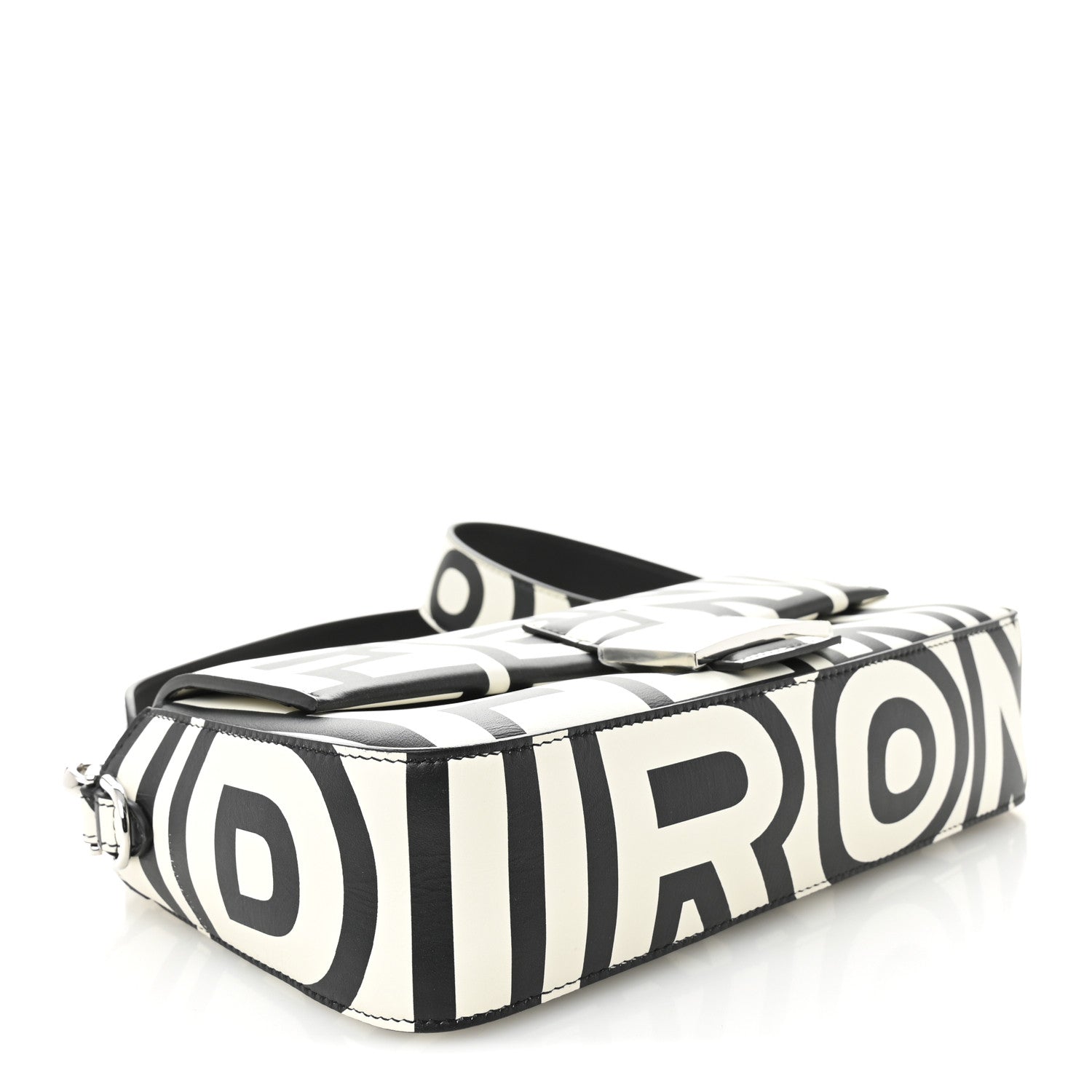 Fendi X MARC JACOBS Vitello Seta Logo Print Baguette White Black