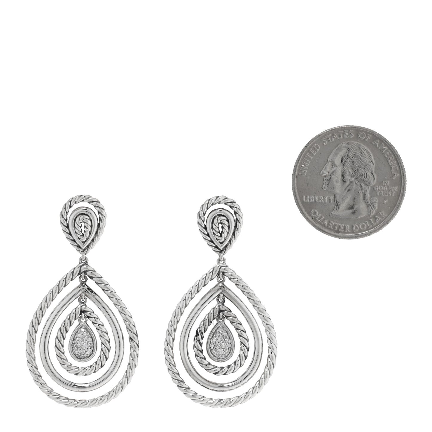 Sterling Silver Diamond Cable Classic Teardrop Earrings