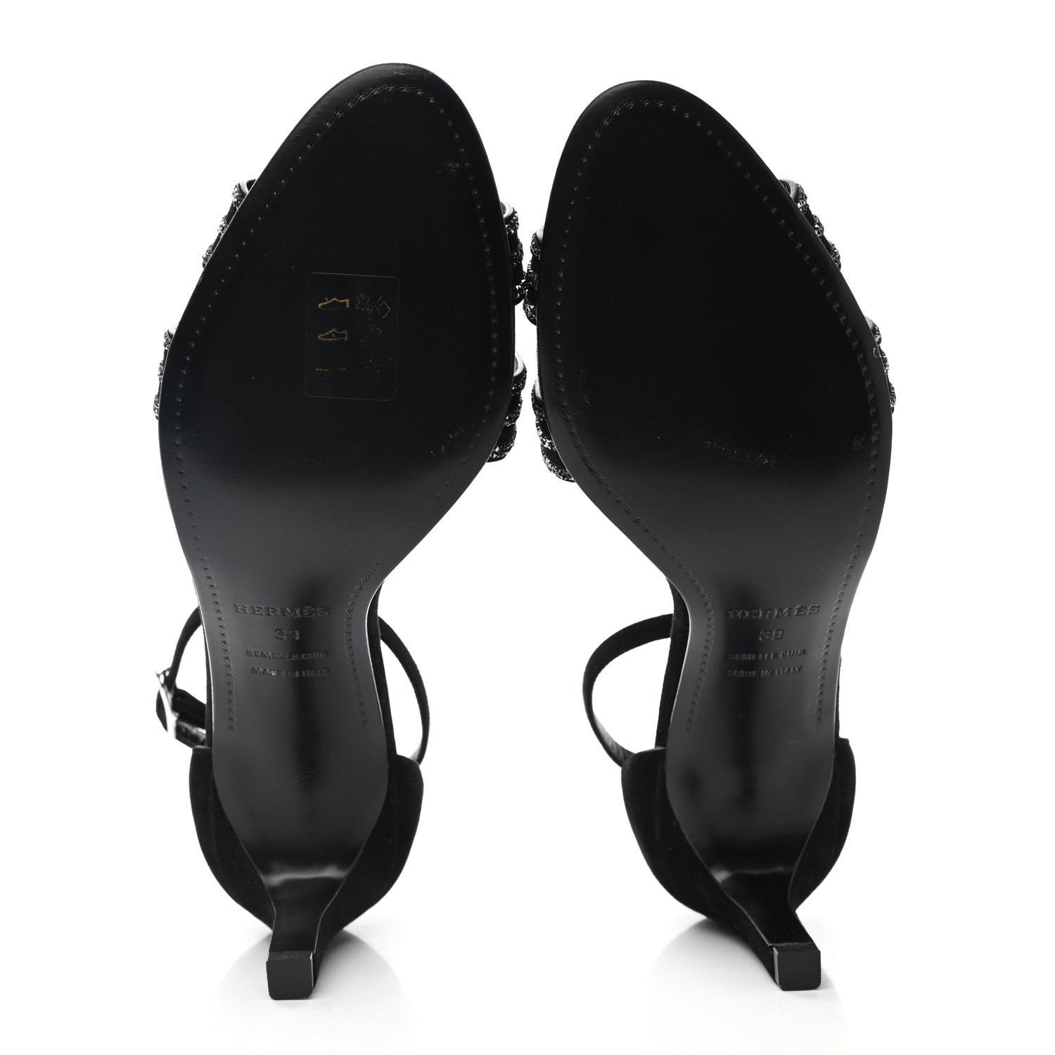 Hermes Suede Goatskin Crystal Premiere 70 Sandals 39 Black 5 of 8
