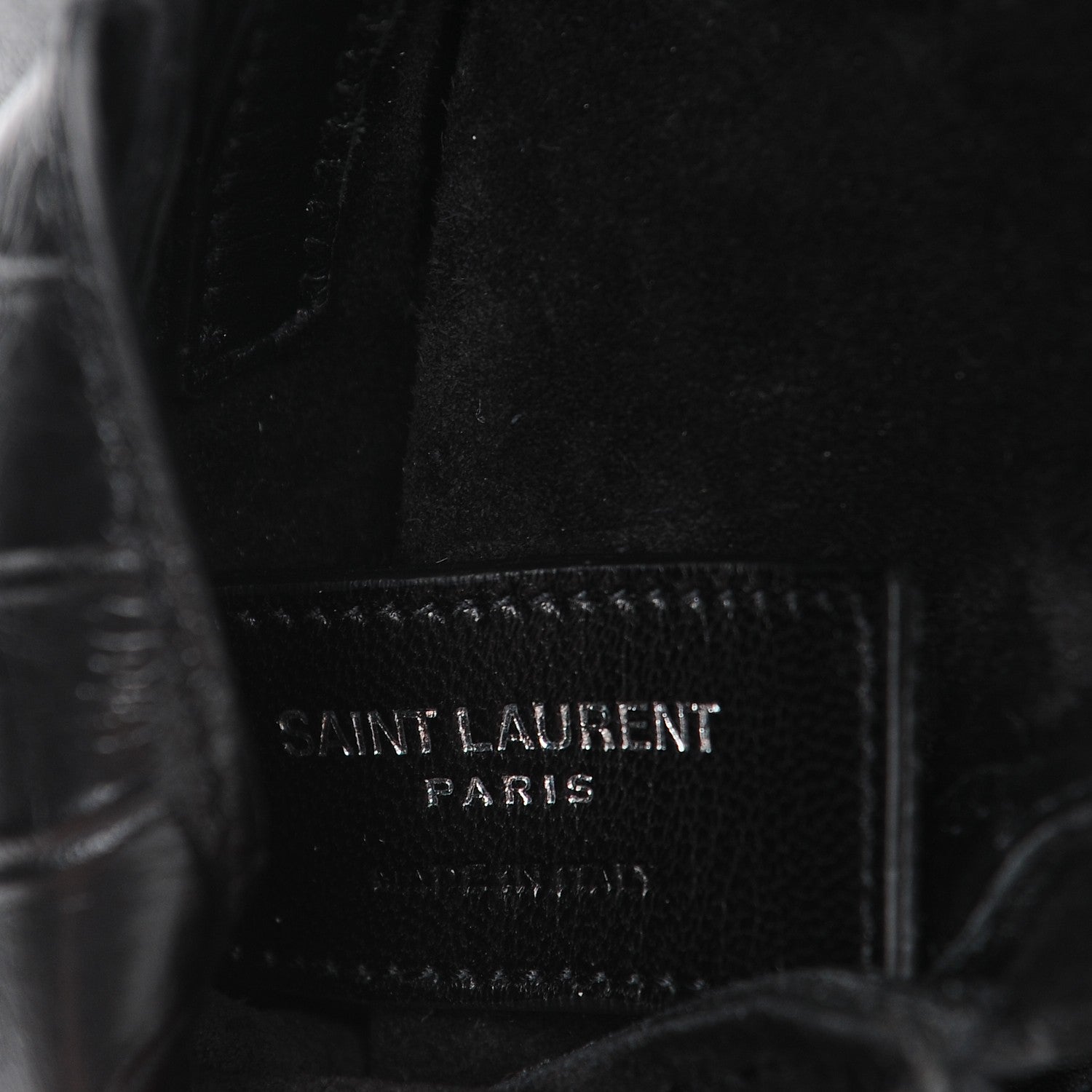 Saint Laurent Calfskin Crocodile Embossed Fringe Toy Monogram Anita Crossbody Bag Black 6 of 7