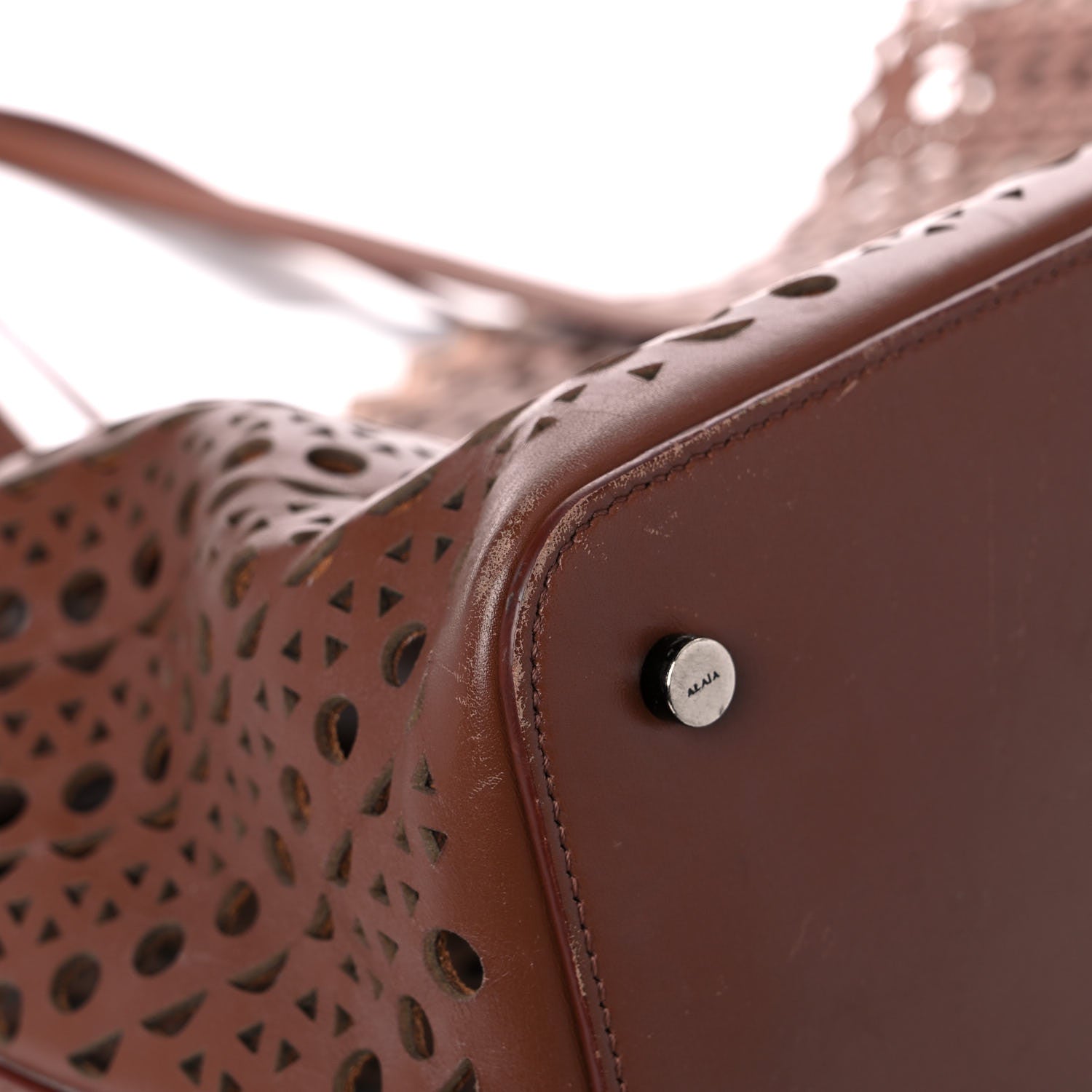Alaia Calfskin Laser Cut Mina 32 Bag Brown 7 of 20