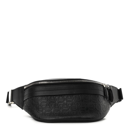 Salvatore Ferragamo Hammered Calfskin Gancini Waist Bag Black 1 of 9