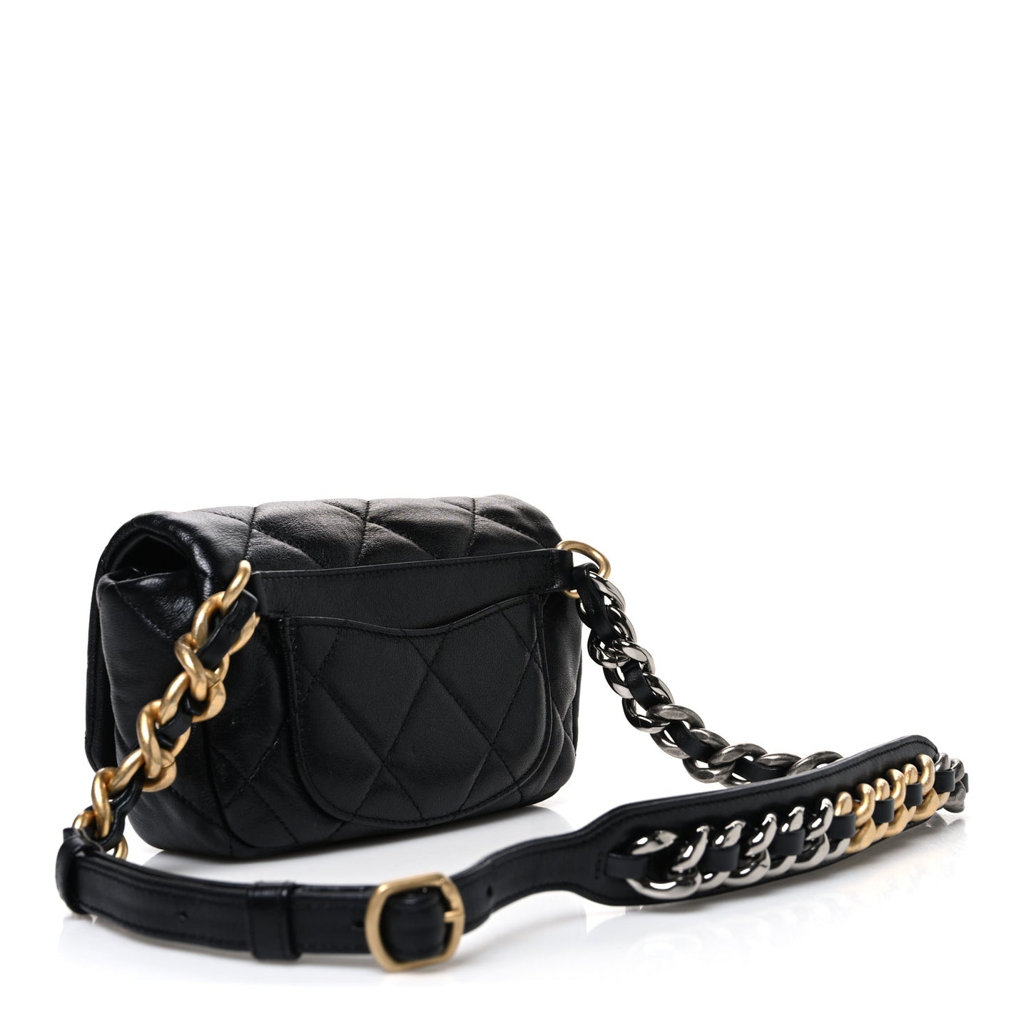 Goatskin Quilted Chanel 19 Waist Bag Black