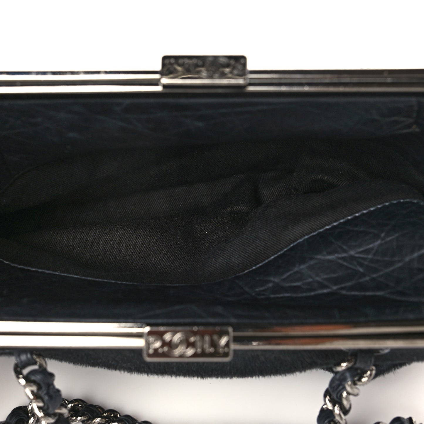 Pony Hair Lambskin Quilted Kiss Lock Frame Bag Black