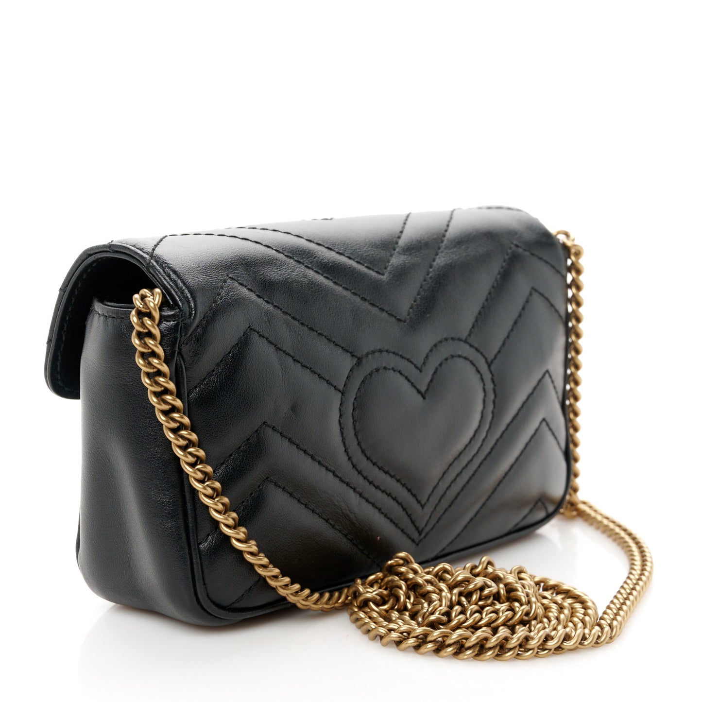 Calfskin Matelasse Super Mini GG Marmont Shoulder Bag Black