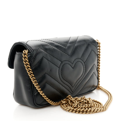 Gucci Calfskin Matelasse Super Mini GG Marmont Shoulder Bag Black 3 of 10