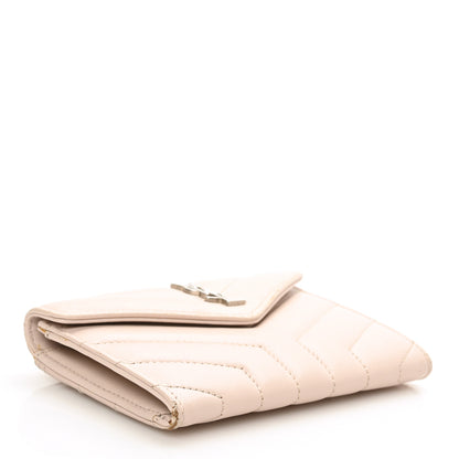 Saint Laurent Nappa Matelasse Chevron Small Monogram Envelope Wallet Nude Powder 4 of 7