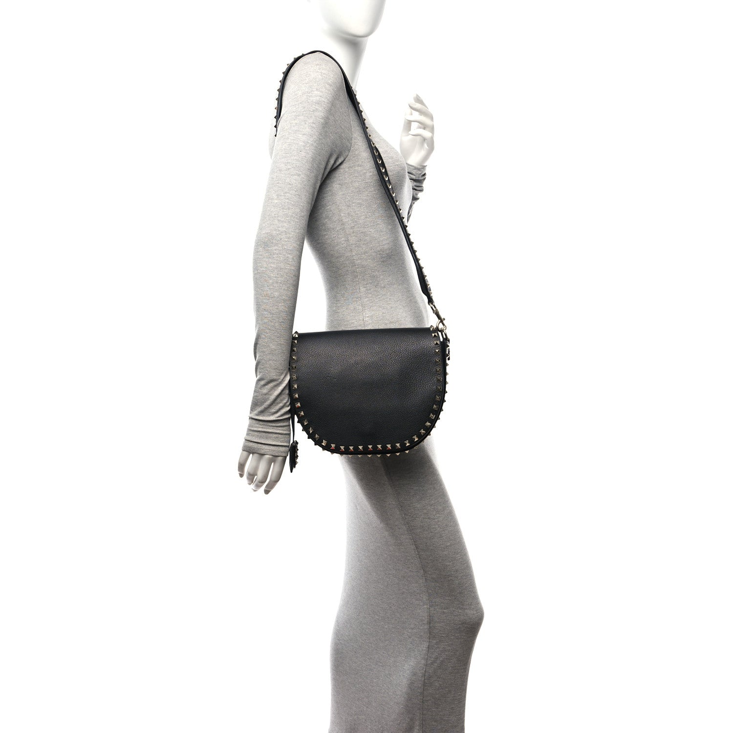 Valentino Garavani Calfskin Large Rockstud Halfmoon Saddle Bag Black 2 of 9