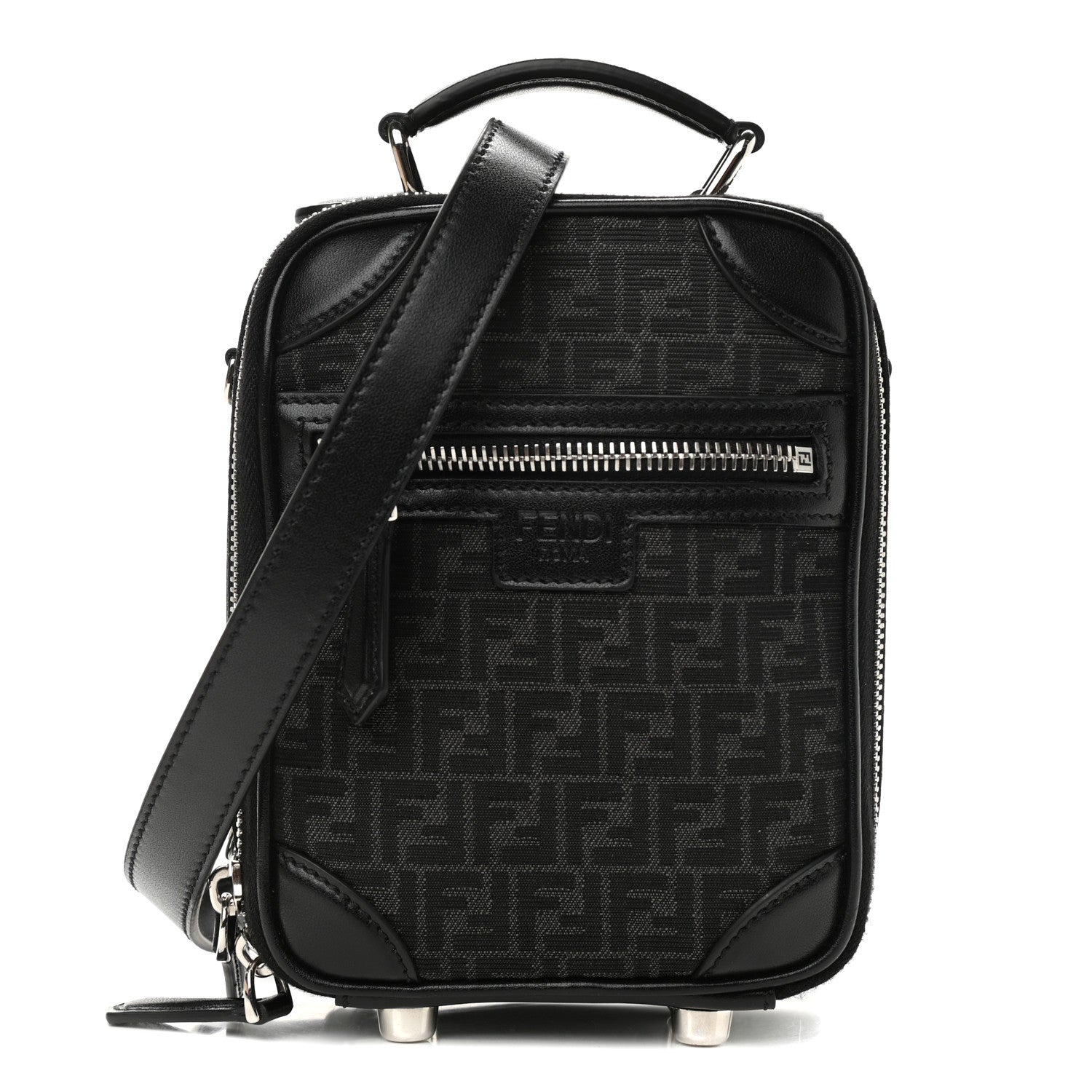 Fendi Recycled Fabric Jacquard Vitello Astro Micro FF Mini Trolley Bag Asfalto Black 1 of 10