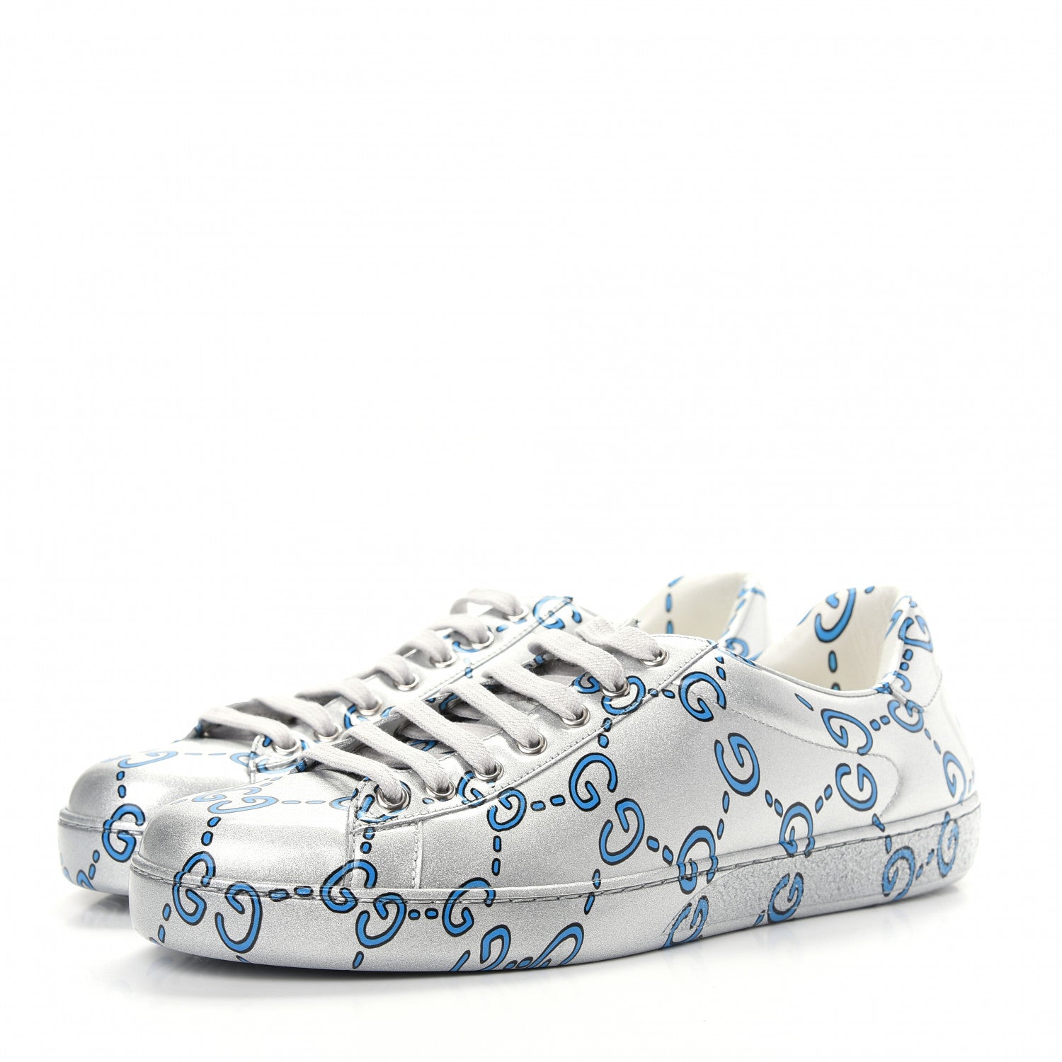 Gucci Miro Rubber Wax GucciGhost Print Mens New Ace Sneakers 8 Silver 3 of 11