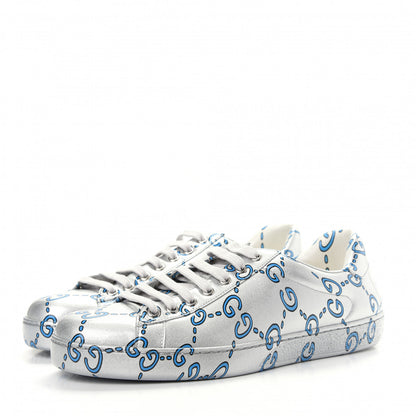 Gucci Miro Rubber Wax GucciGhost Print Mens New Ace Sneakers 8 Silver 3 of 11