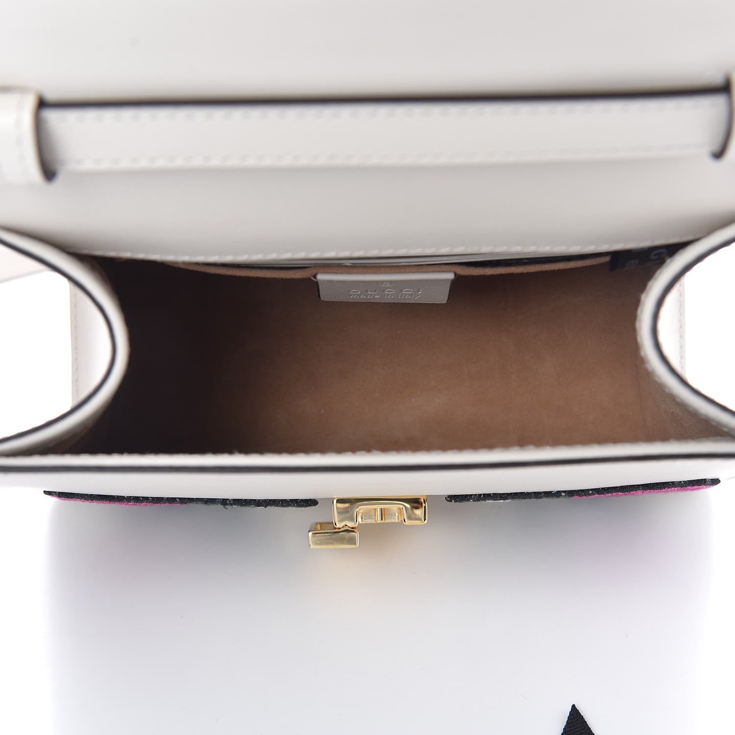 Gucci Calfskin Embroidered Mini Sylvie Top Handle Bag White 6 of 10