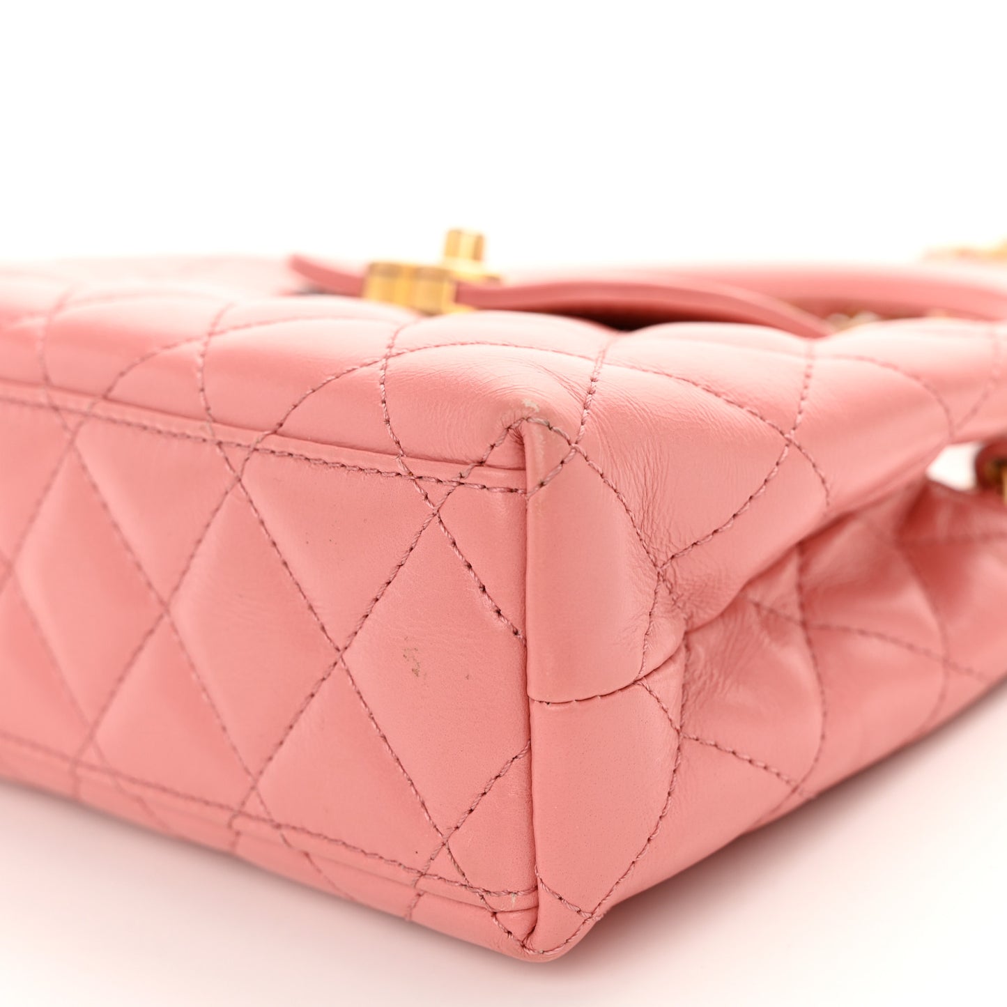 Shiny Aged Calfskin Quilted Nano Kelly Shopper Coral Pink