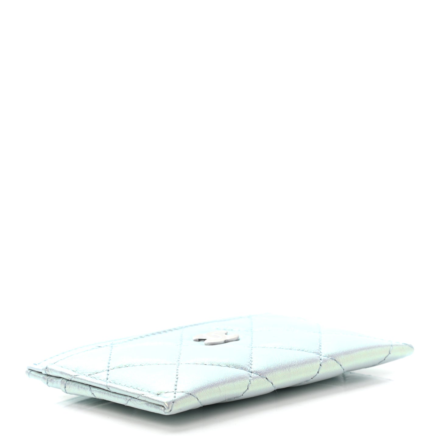 Iridescent Calfskin Quilted Card Holder Light Blue