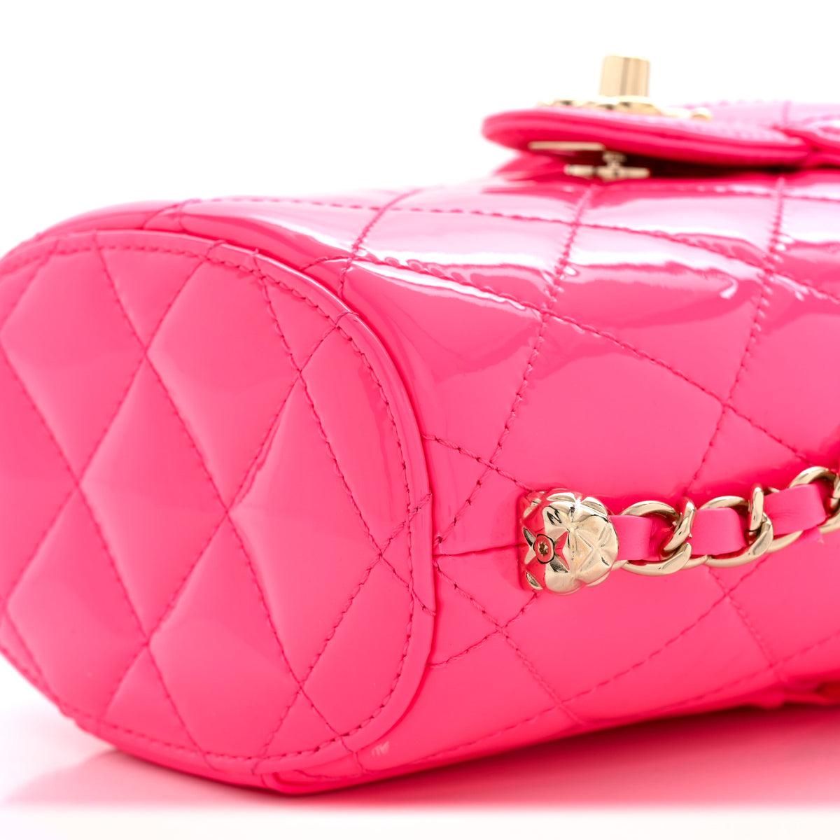 Chanel Patent Quilted CC Vani-Tea Case With Chain Neon Pink 10 of 11